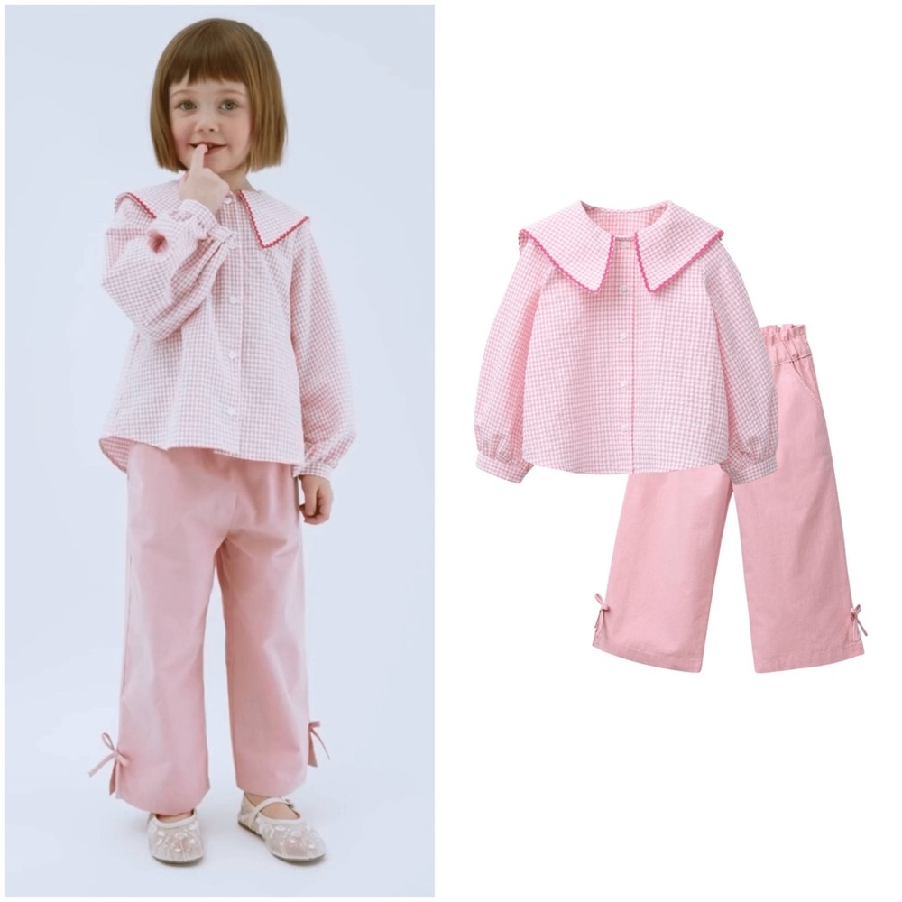 Zara Girls Pink Gingham Button-Up Blouse with Peter Pan Collar - Size 5 - Picture 6 of 9